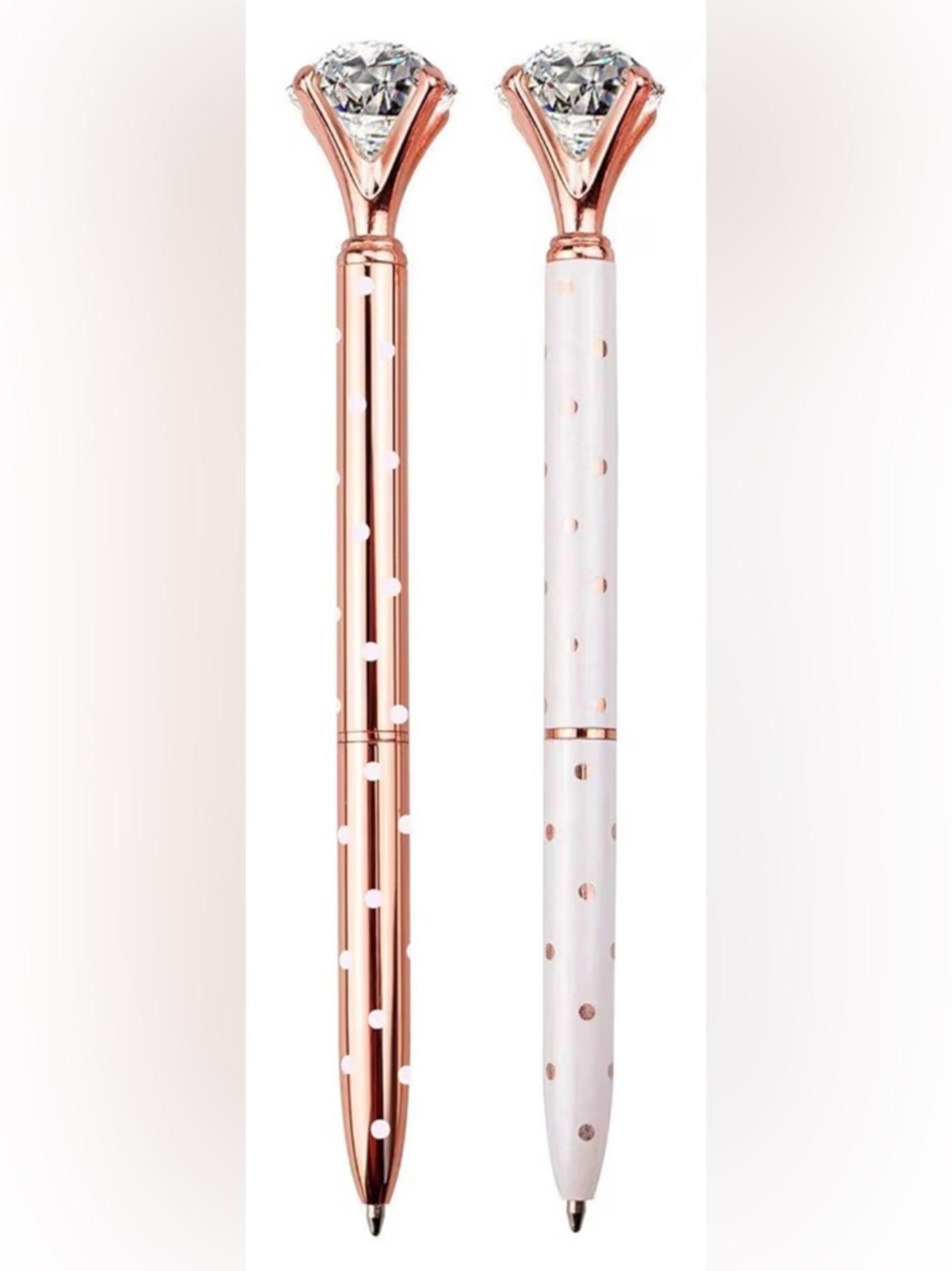 Set of Two “Diamond” Pens! Rose Gold & White Polka Dot